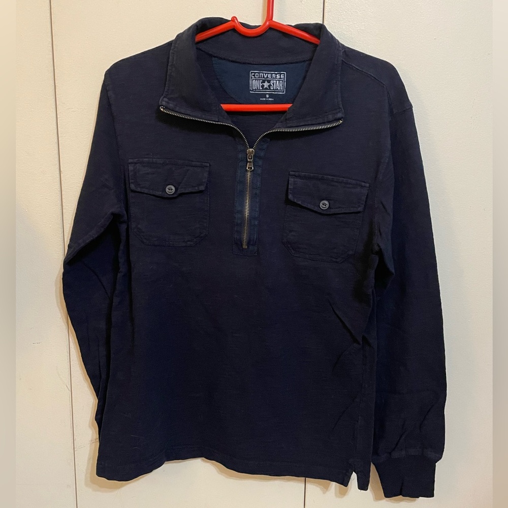 🤝 Converse “One Star” Dark Blue Half Zip Long Sleeve Sweater 🤝